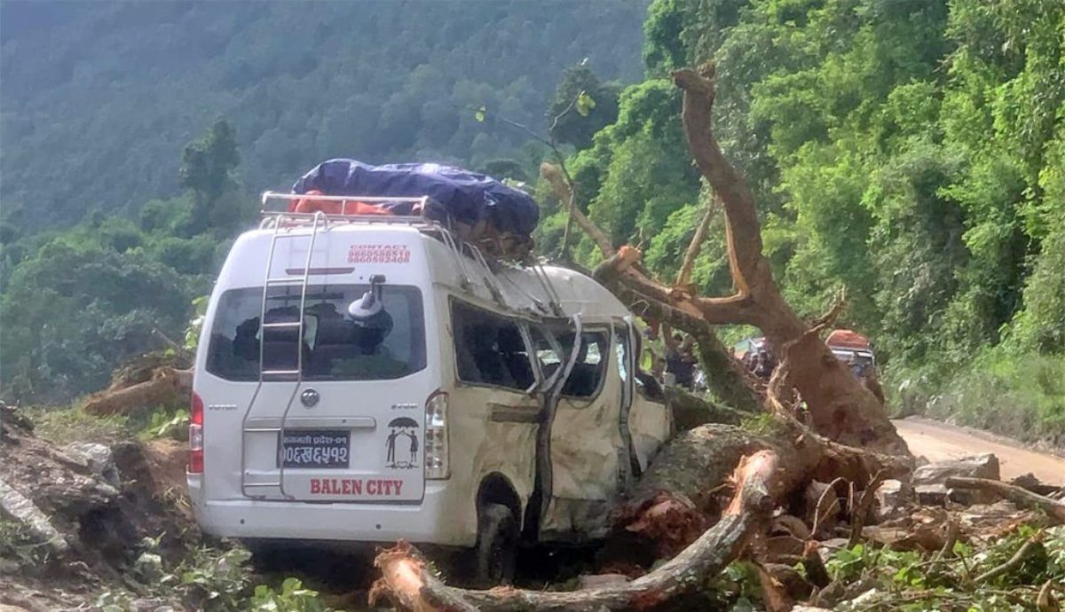 धादिङमा गुडिरहेको माइक्रो बसमाथि रुख ढल्यो, ७ जना घाइते