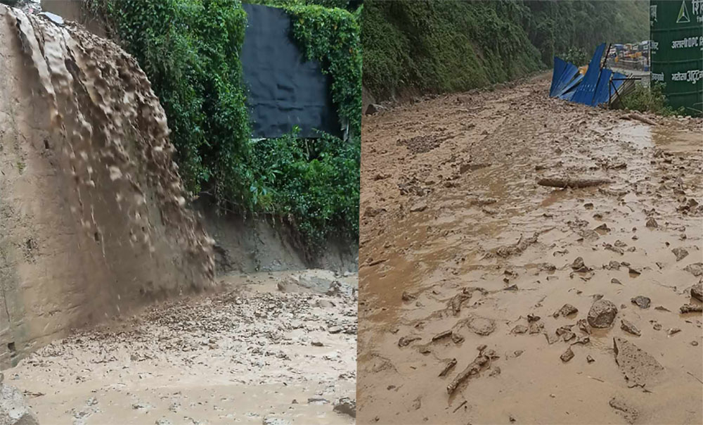 मुग्लिङ-काठमाडौँ सडक खण्डमा एक दर्जनभन्दा बढी स्थानमा पहिरो